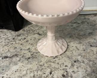 pink milk glass compote
