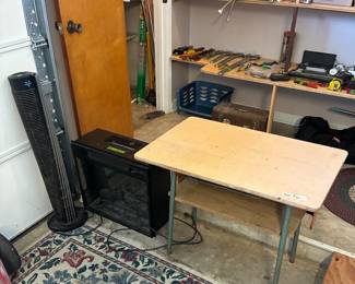 Student desk, fireplace/heater