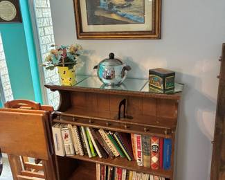 vintage book shelf, cookbooks