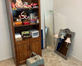 Bookshelf, sewing basket