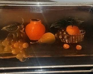 Set of 3 serving trays with handles still life different fruit design on each