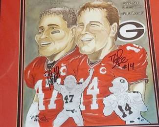 Georgia Bulldogs Limited Edition Print 2002 500/1000 "Fire & Ice" Signed & Numbered by the Artist Dave Helwig signed by players David Pollack #47 & David Greene #14 Rare/ & Seldom Sold