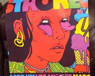 rare 2021 poster for The Strokes' concert at The Forum in Los Angeles.The event featured special guests King Princess and Alvvays.The concert was rescheduled to October 27, 2021, due to pandemic restrictions.The artwork was designed by clefusb and _nanut.