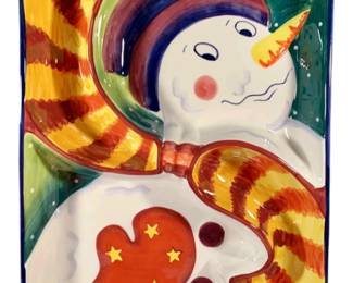 Yr 2000 Beautiful Clay Art divided snow man serving tray