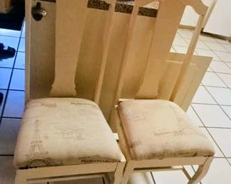 Pr of White queen Ann chairs Paris Decor upholstered seat