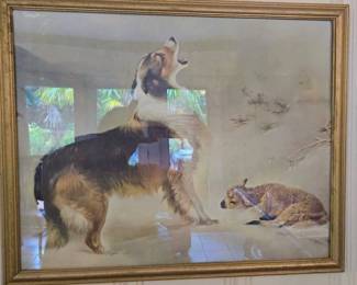 Found" or "Found by a Friend" by artist Walter Hunt (1861–1941).It depicts a loyal collie shepherd dog howling to alert its owner after discovering a lamb lost in the snow.