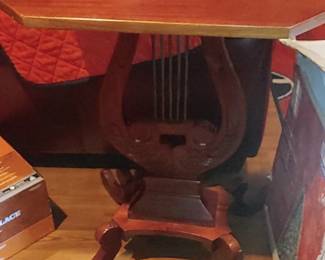 Mahogany harp accent table