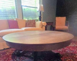 Antique round oak coffee table large garbed paw feet