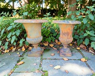 Early cast iron urn planters extremely heavy