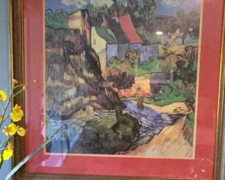 Van Gogh Vintage Print "House at Auvers" framed print red matting