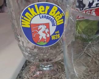 Winkler Brau Lengenfeld .5 Liter Stemmed Thumbprint Glass 7 3/4" Tall