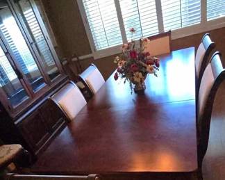 Gorgeous mahogany double pedestal rectangular dining room table with eight matching chairs
