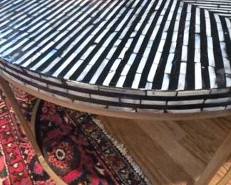 Geometric mid-century modern style black bone inlay mother of pearl table