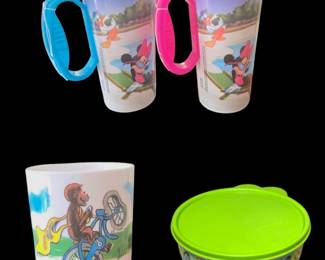 Vintage Disney Parks Resort Travel Mug 90's Cup Coffee Plastic Lid Handle vintage melamine Curious George Tupperware Winnie the Pooh
