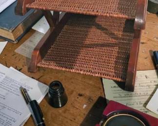 Beautiful vintage Woven Rattan Tiered Desk Organizer