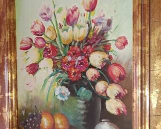 Oil painting in the hallway near the front door of the house