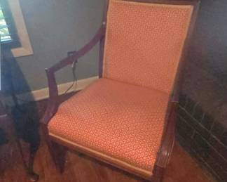 Regency Carved Mahogany Armchairs Red upholstery with monkey's