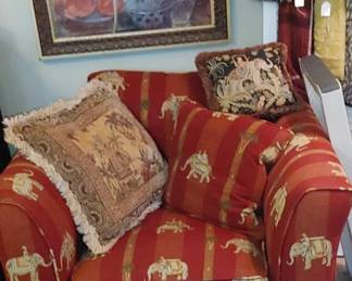 Super comfortable large upholstered armchair with elephant upholstery