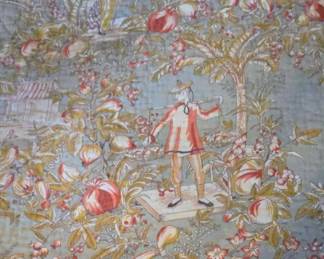 Queen Size Designer Chinoiserie Toile Design Pagodas Custom Quilt Bedspread QUEEN Linen W TWO Pillow cases