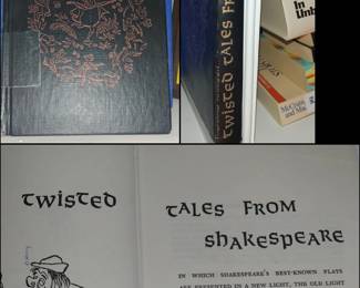 Twisted Tales from Shakespeare, featuring a dark cover with copper-colored line art illustrations of fairies & woodland creatures.