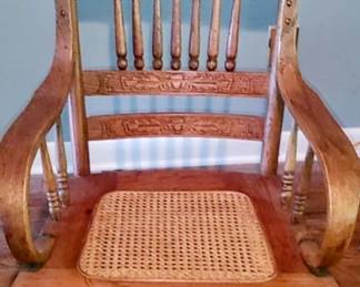 Antique Oak Rocking Chair with Pressed Back & bent wood curved arms