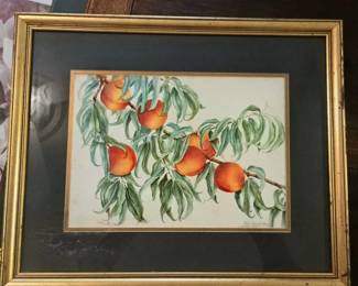 Peaches stunning signed lithograph still life Helen fairclough