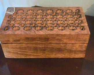 Vintage Wooden Handmade Timber Trinket Box Pot Pourri Holes From Old Church