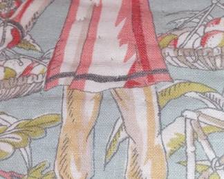 RARE POTTERY BARN Asian Toile Chinoserie Pagoda Linen Queen Size Quilted Spread & 2 Shams