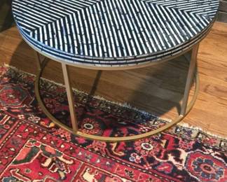 Geometric mid-century modern style black bone inlay mother of pearl table