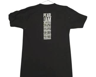 Small B black Pearl Jam t-shirt features a white vertical graphic listing 2022 tour dates for Philadelphia, Atlanta, and Missoula.