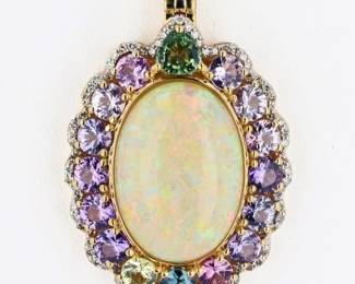 10.81CT NATURAL OPAL 4.99CTW SAPPH 14K NECKLACE