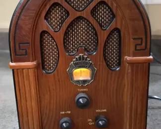 VintageStyle Crosley Radio, Wooden Wine Rack Table  Media Storage Cabinet