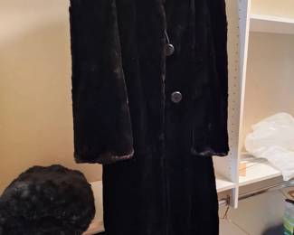 005 Vintage Black Seal Fur Coat with Matching Hand Muff