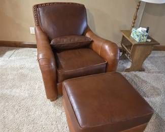 Brown Leather Armchair and Ottoman Set