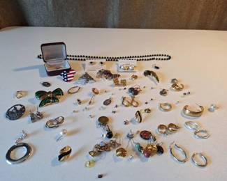 Vintage Costume Jewelry  Accessories Assortment with Brooches, Earrings, Pins and More