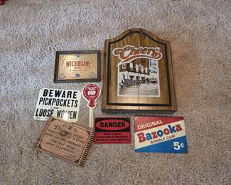 Vintage Bar  Game Room Dcor Lot with Dartboard Cabinet