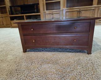 Wood  Glass Top Coffee Table with Dual Storage Drawers