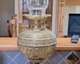 Antique Ornate KeroseneOil Lamp with Glass Chimney