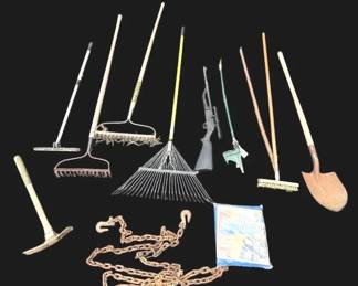 Assorted Outdoor Hand Tool, Chain, Tarp And BB Gun Lot