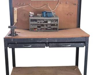 Heavy Duty Steel Workbench With Vise, Pegboard And Storage