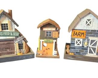 3pc Rustic Country Barn Birdhouse Decor Lot  Feed Store, Tack Shop  Farm
