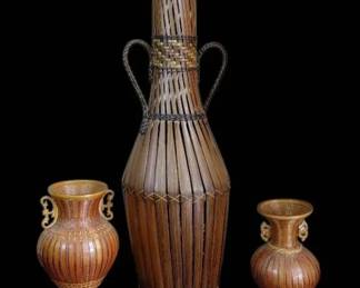 Vintage Decorative Bamboo Woven Wicker Vases Bundle