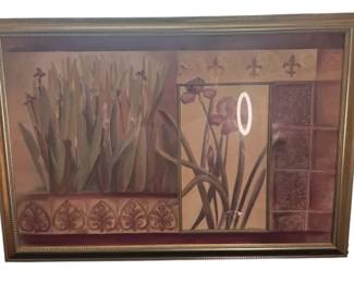 Large Framed Botanical Iris MixedMedia Style Wall Art