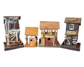 Vintage Rustic Wooden Village Birdhouse Lot 4 Pieces