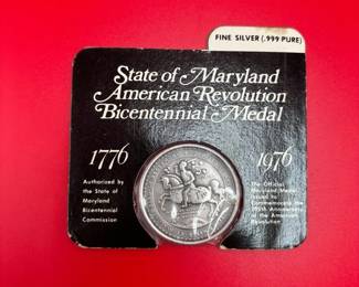 .999 Fine Silver Vintage Maryland American Revolution Bicentennial Medal