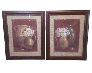 Pair of Vintage Vivian Flasch Framed Floral Still Life Art Prints