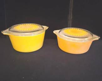 Vintage Pyrex Sunflower Casseroles  Bright Yellow  Orange Set