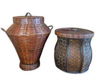 Vintage Boho Woven Rattan Basket Set  2 Piece