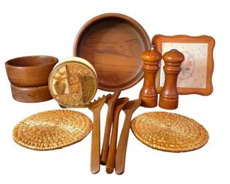 Vintage MidCentury Wooden Salad  Entertaining Set  Retro Boho Style