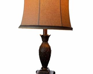 Bronze Finish Lamp W Carved Pineapple Shaped Base